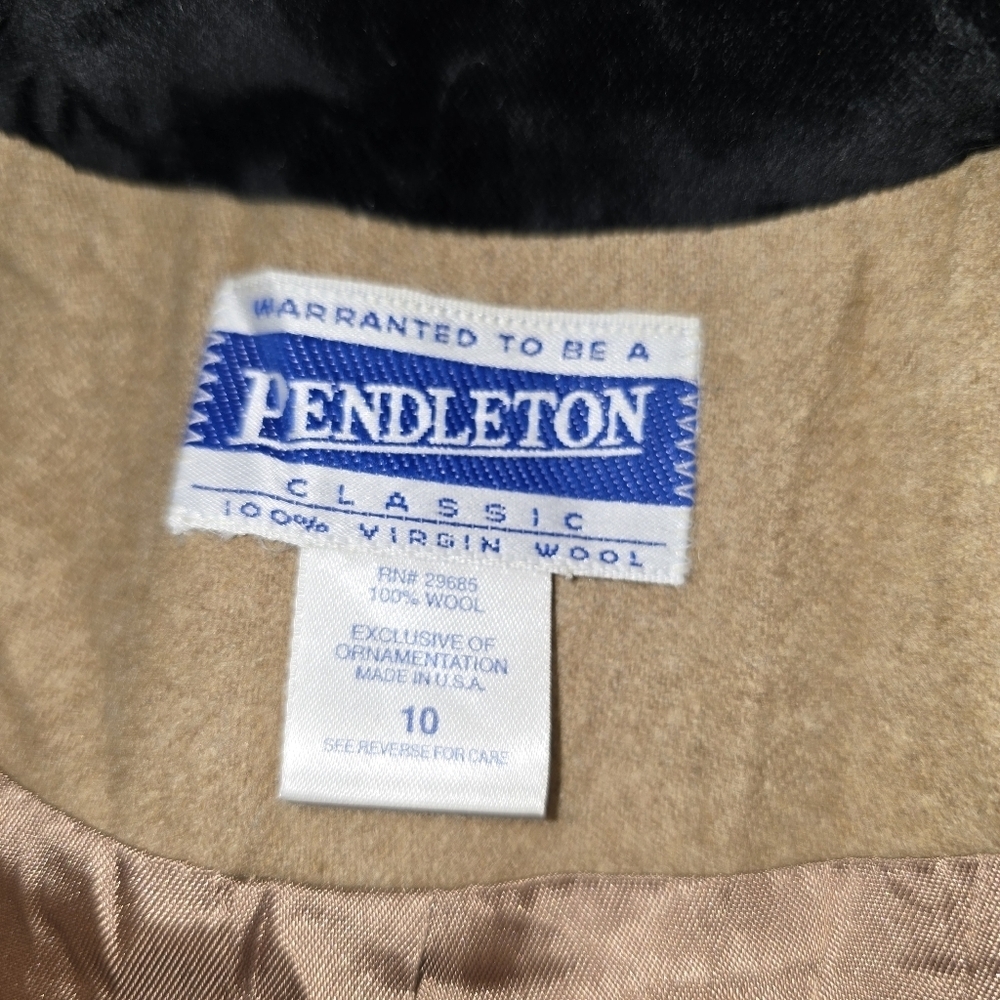 PENDLETON 100% Virgin Wool Size 10 Camel Blazer w/Black Velvet Collar & Button - Picture 4 of 13
